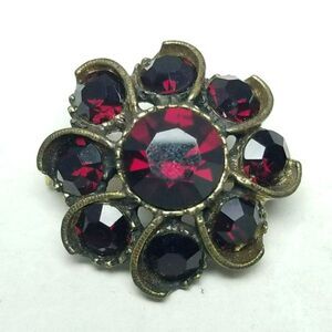 Vintage Dark Red Rhinestone Cluster Brooch, Flower Floral Shape, Retro Estate